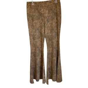 Baha Ranch Western Wear Tan Paisley Flare Boho Faux Suede Pants Size Large